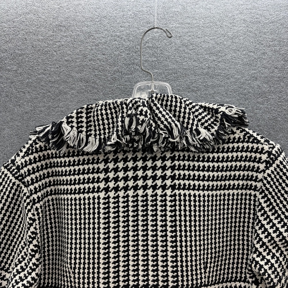 Anne Fontaine Jacket Womens 2 Black White Tweed Ruffle Fringe Full Zip Blazer - Picture 13 of 14